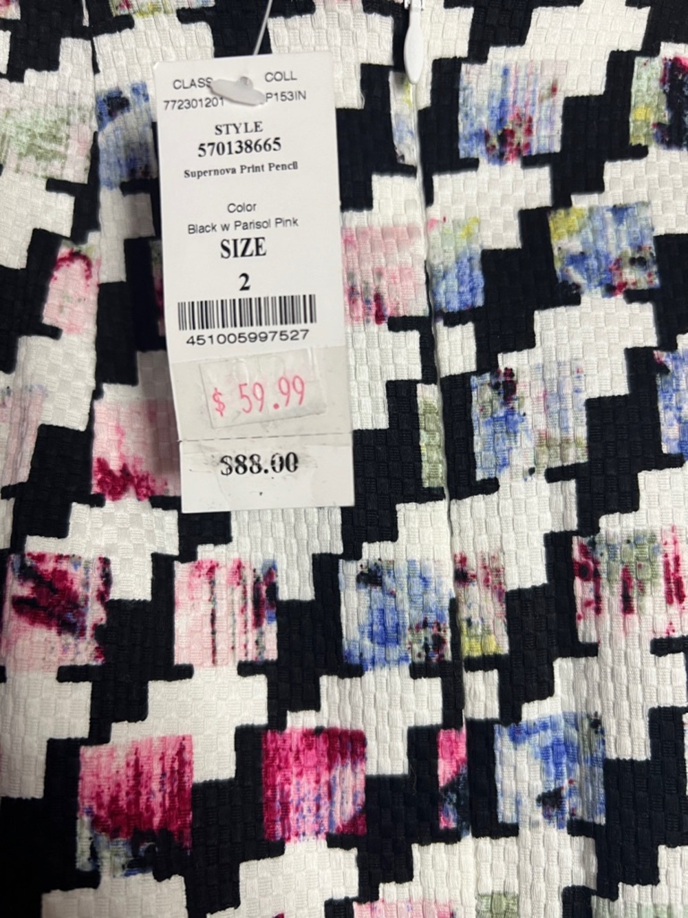 WHBM Black & White Colorful Houndstooth Pencil Skirt with Pink and Blue Accents - Picture 5 of 6